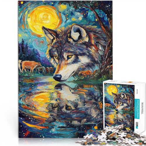 1000-teilige Puzzles für Erwachsene und Jugendliche Wolf im Mondlicht Aus Karton，für 14+ Lernspiel für Familien Tolle Geschenke und Spielzeuge。Größe：26x38cm/10.2x14.9Zoll von LKSDCBOT