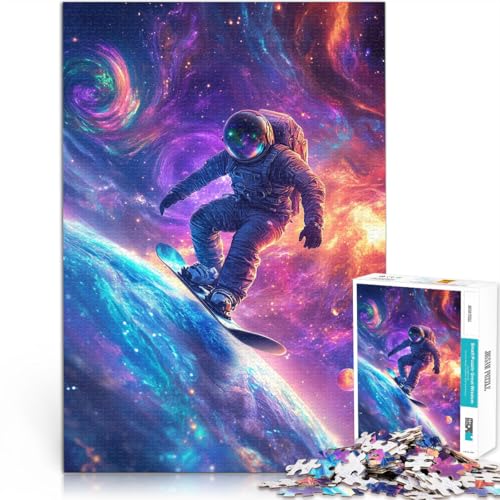 1000-teiliges Puzzle für Erwachsene Astronauten-Surfen im Weltraum Aus Holz，Geeignet für Personen ab 14 Jahren Spielzeug Lernspiele Antistress EIN Kunstwerk。Größe：50x75cm/19.6x29.5Zoll von LKSDCBOT