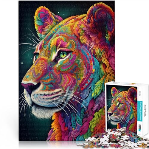 1000-teiliges Puzzle für Erwachsene Puma mit Buntem Fell Aus Karton，ab 14 Jahren Denksportaufgabe Als Geschenk für die ganze Familie und Freunde。Größe：26x38cm/10.2x14.9Zoll von LKSDCBOT