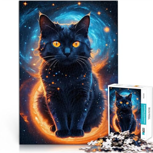 1000-teiliges Puzzle für Erwachsene Sternenhimmel Schwarze Katze Aus Karton，Geeignet für Personen ab 14 Jahren Lernspiele Lernspiel zum Geburtstag und Weihnachten。Größe：26x38cm/10.2x14.9Zoll von LKSDCBOT