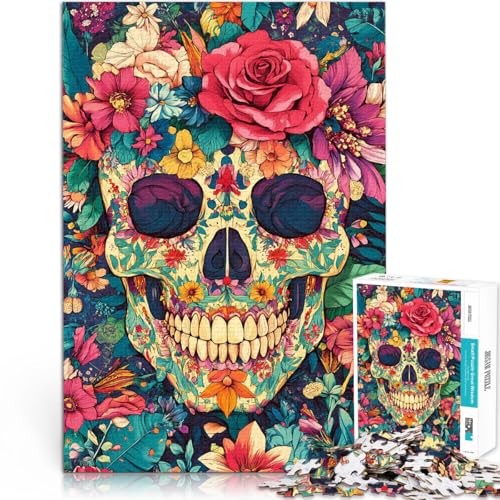 1000-teiliges Puzzle für Erwachsene Totenkopf in Blumen Aus Karton，für Kinder ab 14 Jahren Lernspielzeug für die ganze Familie Geburtstags- und einzigartige Geschenke。Größe：26x38cm/10.2x14.9Zoll von LKSDCBOT