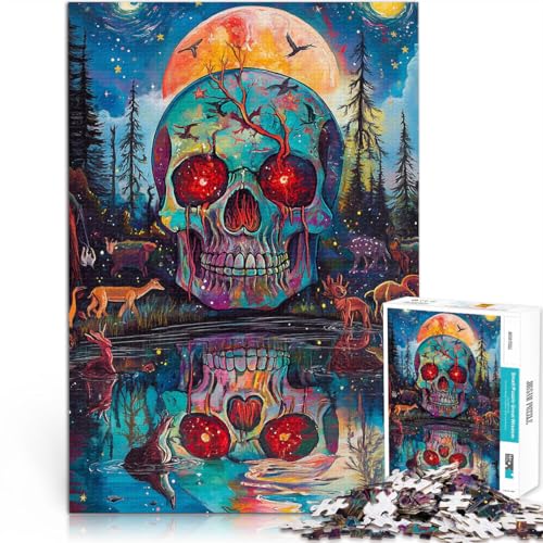 1000-teiliges Puzzle für Erwachsene Totenkopf mit leuchtenden Augen Aus Karton，ab 14 Jahren Herausforderndes Spiel Geschenk - Herausforderndes Spiel。Größe：26x38cm/10.2x14.9Zoll von LKSDCBOT