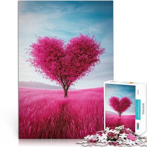 2000-teiliges Puzzle für Erwachsene Herzförmiger Baum im rosa Feld Aus Karton，ab 14 Jahren Lernspiel für Familien Künstlersammlung, Bildende Kunst。Größe：70x100cm/27.5x39.3Zoll von LKSDCBOT