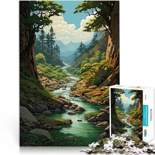 Präzisionsgeschnittenes 1000-teiliges Puzzle Flusslandschaftskunst Aus Holz，ab 14 Jahren Für Familienspaß Lernspiel zum Geburtstag und Weihnachten。Größe：50x75cm/19.6x29.5Zoll von LKSDCBOT