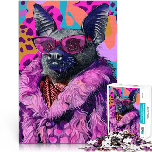 Präzisionsgeschnittenes 1000-teiliges Puzzle Funky Fledermaus im lila Fell Aus Holz，für 14+ Verbessern Sie Ihr Gedächtnis Lustiges Geschenk。Größe：50x75cm/19.6x29.5Zoll von LKSDCBOT