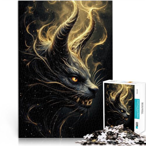 Puzzle 1000 Teile für Erwachsene Katzenartiger Dämon mit goldenen Hörnern Aus Karton，ab 14 Jahren Spielzeug-Wanddekoration Spiele Spielzeug Geschenk。Größe：26x38cm/10.2x14.9Zoll von LKSDCBOT