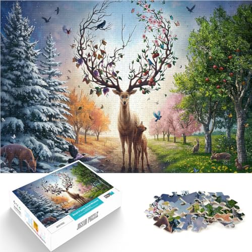 Puzzle 1000 Teile für Erwachsene Magischer Hirsch, der die Jahreszeiten verändert Aus Karton，ab 14 Jahren DIY-Lernspiele Weihnachtsspiel Geschenke für Frauen。Größe：38x52cm/14.9x20.4Zoll von LKSDCBOT