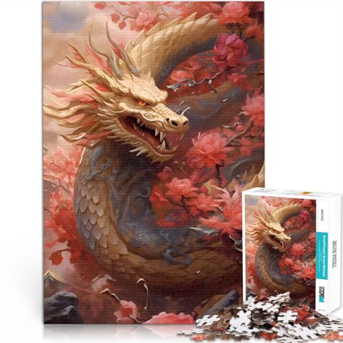 Puzzle 1000 Teile für Erwachsene Sakura Drache Chinesisch Aus Karton，für 14+ DIY-Lernspiele tolles Geschenk。Größe：26x38cm/10.2x14.9Zoll von LKSDCBOT