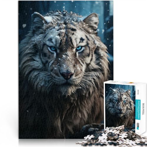 Puzzle 2000 Teile für Erwachsene weißer Tiger im Schnee Aus Karton，für Kinder ab 14 Jahren pädagogisches Lernen Lernspiel zum Geburtstag und Weihnachten。Größe：70x100cm/27.5x39.3Zoll von LKSDCBOT