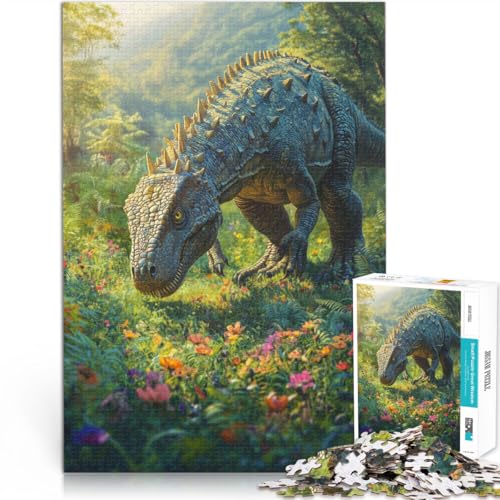 Puzzle für Erwachsene 1000 Teile Dinosaurier in einem Blumenfeld Aus Karton，ab 14 Jahren Trainieren Sie Ihr Gehirn und Ihre Hände Weihnachtsgeburtstagsgeschenk。Größe：26x38cm/10.2x14.9Zoll von LKSDCBOT