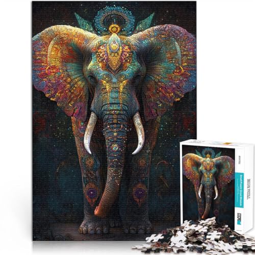 Puzzle für Erwachsene 1000 Teile Elefantenkönig Kunst Aus Holz，für 14+ Puzzlespiel Spiele Spielzeug Geschenk。Größe：50x75cm/19.6x29.5Zoll von LKSDCBOT