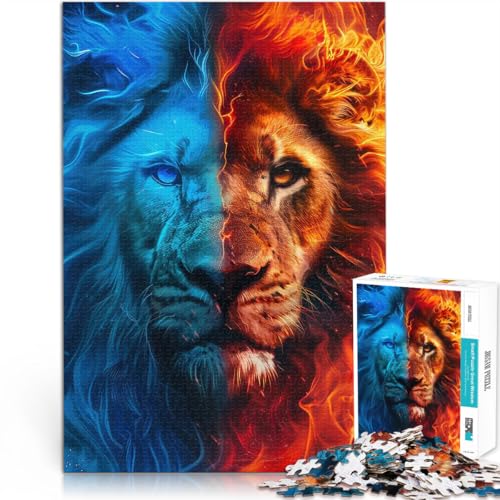 Puzzle für Erwachsene 1000 Teile Feuer und EIS Löwe Aus Karton，ab 14 Jahren lustige Spiele für Familien Geschenk - Herausforderndes Spiel。Größe：26x38cm/10.2x14.9Zoll von LKSDCBOT