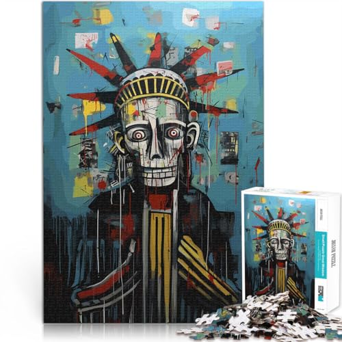 Puzzle für Erwachsene 1000 Teile Freiheitsstatue Tag der Toten Totenkopf Aus Holz，ab 14 Jahren Lernspiel für Familien Tolles Geschenk。Größe：50x75cm/19.6x29.5Zoll von LKSDCBOT