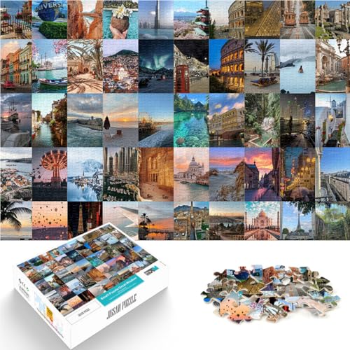 Puzzle für Erwachsene 1000 Teile Reiseplakatcollage Aus Holz,ab 14 Jahren Kunstwerk Wanddekoration Einzigartige Geschenke zum Geburtstag und zu Weihnachten。Größe:50x75cm/19.6x29.5Zoll Puzzle für Erwachsene 1000 Teile Reiseplakatcollage Aus Holz,ab 14 Jahren Kunstwerk Wanddekoration Einzigartige Geschenke zum Geburtstag und zu Weihnachten。Größe:50x75cm/19.6x29.5Zoll von LKSDCBOT