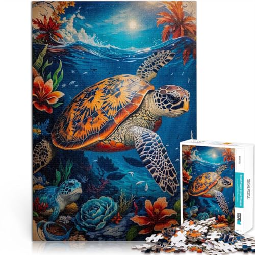 Puzzle für Erwachsene 1000 Teile Schildkröte Aquarell Tier Aus Karton，für 14+ Lernspiel Geschenkideen。Größe：26x38cm/10.2x14.9Zoll von LKSDCBOT