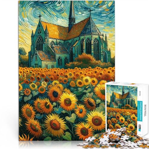 Puzzle für Erwachsene 1000 Teile Sonnenblumen unter dem Haus Aus Karton，für 14+ Kunstwerk Tolle Geschenke und Spielzeuge。Größe：26x38cm/10.2x14.9Zoll von LKSDCBOT