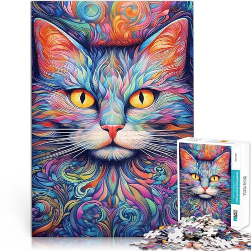 Puzzles für Erwachsene 1000 Puzzles Psychedelische Katze Abstrakt C Aus Holz，ab 14 Jahren Herausforderndes Spielzeug Geschenkideen。Größe：50x75cm/19.6x29.5Zoll von LKSDCBOT
