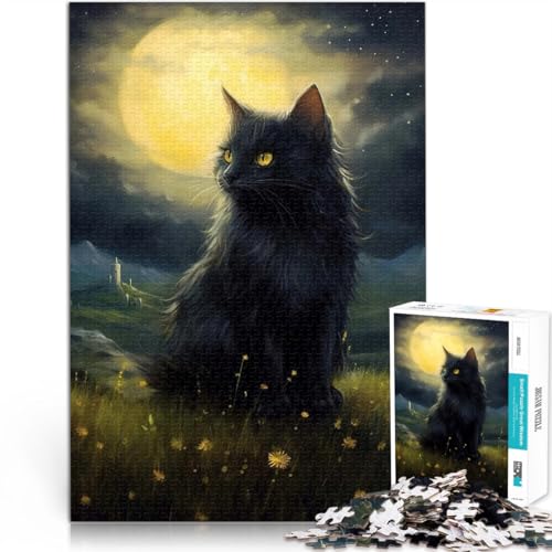 Puzzles für Erwachsene 1000 schwarzer Katzenmond Aus Karton，Geeignet für Kinder ab 14 Jahren Spielzeug Lernspiele Antistress Lernspiel zum Geburtstag und Weihnachten。Größe：26x38cm/10.2x14.9Zoll von LKSDCBOT