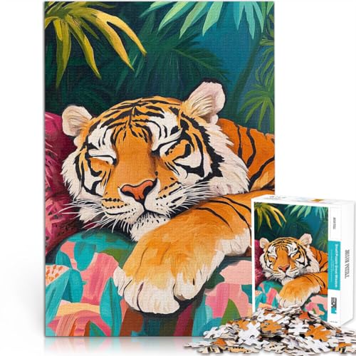 für Erwachsene 1000 Teile Puzzle Schlafender Tiger im Dschungel Aus Karton，ab 14 Jahren Lernspiele EIN Kunstwerk。Größe：38x52cm/14.9x20.4Zoll von LKSDCBOT