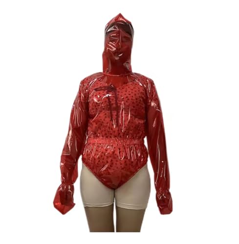 LKUITEGOGFB Langer PVC-Jumpsuit mit Kapuze und Reißverschluss hinten, Kunststoff, elastisch, für Halloween, Cosplay, Rot, Größe 4XL LKUITEGOGFB Langer PVC-Jumpsuit mit Kapuze und Reißverschluss hinten, Kunststoff, elastisch, für Halloween, Cosplay, Rot, Größe 4XL von LKUITEGOGFB