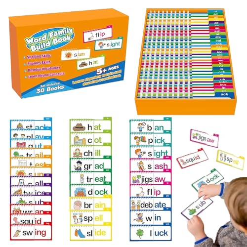 30 Read and Rhyme Flip Books, Word Family Flip Books, Sight Words Flash Cards Kindergarten, ABC Vocabulary Flash Cards, Educational Reading Games (1Set) von LLELEMAMO