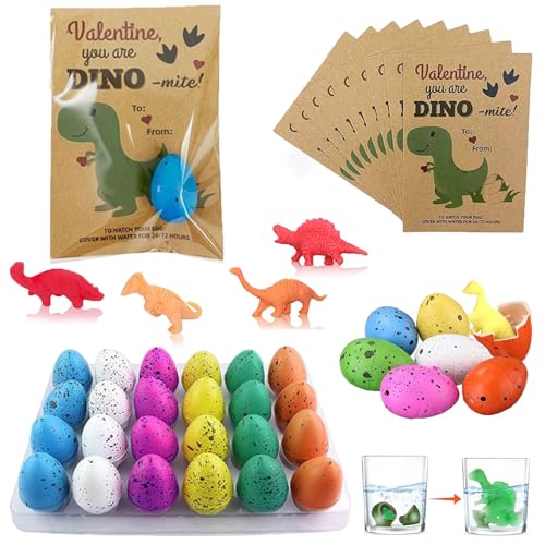 Easter Magic Hatching Growing Dinosaur Eggs, Hatching Dinosaur Eggs Valentines Cards for Kids Classroom Novelty Dino Toys Valentine Exchange Cards Gifts for Boy Girl Class Party Favors Treat (A-24Pcs) von LLELEMAMO