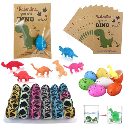 Easter Magic Hatching Growing Dinosaur Eggs, Hatching Dinosaur Eggs Valentines Cards for Kids Classroom Novelty Dino Toys Valentine Exchange Cards Gifts for Boy Girl Class Party Favors Treat (B-24Pcs) von LLELEMAMO