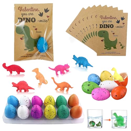 Hatching Dinosaur Eggs Valentines Cards for Kids Classroom, Valentines Day Gifts for Kids, Novelty Dino Toys Valentine Exchange Cards Gifts for Boy Girl School Class Easter Party Favors (A-12Pcs) von LLELEMAMO