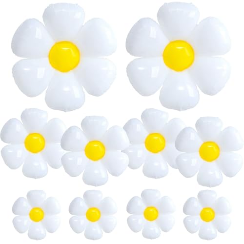 LLGSDLL 10 Stück Gänseblümchen Folienballons Weiße Gänseblümchen Luftballons Blumen Ballons für Mädchen Einschulung, Baby Shower, Babyparty, Hochzeit, Kinder Geburtstag Party Deko von LLGSDLL