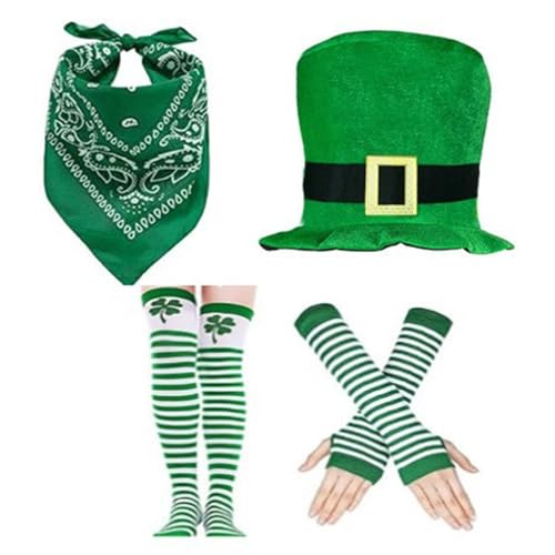 LLHCF 4-teiliges Kleeblatt-Hut, Socken, Arm-Handschuhe, Bandana-Set für Partys und Karneval, Feiern, Verkleidungen LLHCF 4-teiliges Kleeblatt-Hut, Socken, Arm-Handschuhe, Bandana-Set für Partys und Karneval, Feiern, Verkleidungen von LLHCF
