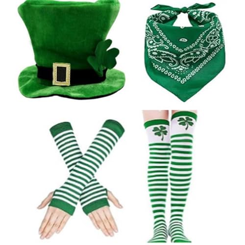LLHCF 4-teiliges Kleeblatt-Hut, Socken, Arm-Handschuhe, Bandana-Set für Partys und Karneval, Feiern, Verkleidungen LLHCF 4-teiliges Kleeblatt-Hut, Socken, Arm-Handschuhe, Bandana-Set für Partys und Karneval, Feiern, Verkleidungen von LLHCF