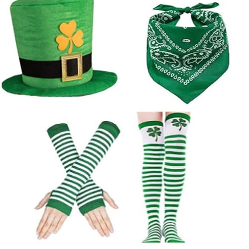LLHCF 4-teiliges Kleeblatt-Hut, Socken, Arm-Handschuhe, Bandana-Set für Partys und Karneval, Feiern, Verkleidungen LLHCF 4-teiliges Kleeblatt-Hut, Socken, Arm-Handschuhe, Bandana-Set für Partys und Karneval, Feiern, Verkleidungen von LLHCF