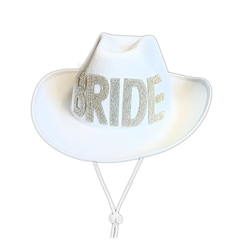 LLHCF Cowgirl-Hut für Braut, Brautjungfer, elegant, Strass, Braut, Cowboyhut, Party-Kostüm, Hut, Junggesellinnenabschied, Zubehör LLHCF Cowgirl-Hut für Braut, Brautjungfer, elegant, Strass, Braut, Cowboyhut, Party-Kostüm, Hut, Junggesellinnenabschied, Zubehör von LLHCF