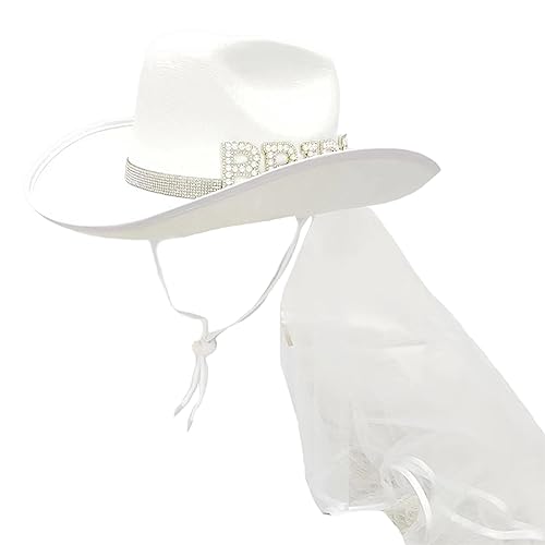LLHCF Cowgirl-Hut für Braut, Brautjungfern, eleganter Damenbraut-Cowboyhut, Party, Kostüm, Tanzhut, Junggesellinnenabschied, Zubehör LLHCF Cowgirl-Hut für Braut, Brautjungfern, eleganter Damenbraut-Cowboyhut, Party, Kostüm, Tanzhut, Junggesellinnenabschied, Zubehör von LLHCF