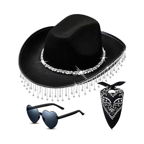 LLHCF Cowgirl-Kostüm-Set mit Strass-Fransen für Junggesellinnenabschied, Cowboyhut, Bandanas, Brautparty, Kostüme, Club, Bühnenrequisiten von LLHCF