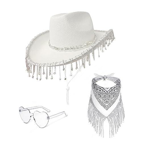 LLHCF Cowgirl-Kostüm-Set mit Strass-Fransen für Junggesellinnenabschied, Cowboyhut, Bandanas, Brautparty, Kostüme, Club, Bühnenrequisiten von LLHCF