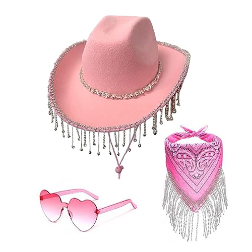 LLHCF Cowgirl-Kostüm-Set mit Strass-Fransen für Junggesellinnenabschied, Cowboyhut, Bandanas, Brautparty, Kostüme, Club, Bühnenrequisiten von LLHCF