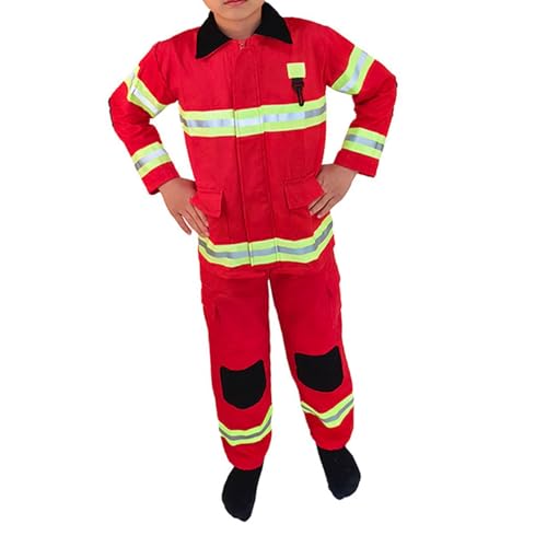 LLHCF Feuerwehrmann-Kostüm für Kinder, inklusive Mantel und Hose, Halloween-Feuerwehrmann-Kostüm, für Jungen und Mädchen im Alter von 6–10 Jahren, Cosplay-Party LLHCF Feuerwehrmann-Kostüm für Kinder, inklusive Mantel und Hose, Halloween-Feuerwehrmann-Kostüm, für Jungen und Mädchen im Alter von 6–10 Jahren, Cosplay-Party von LLHCF