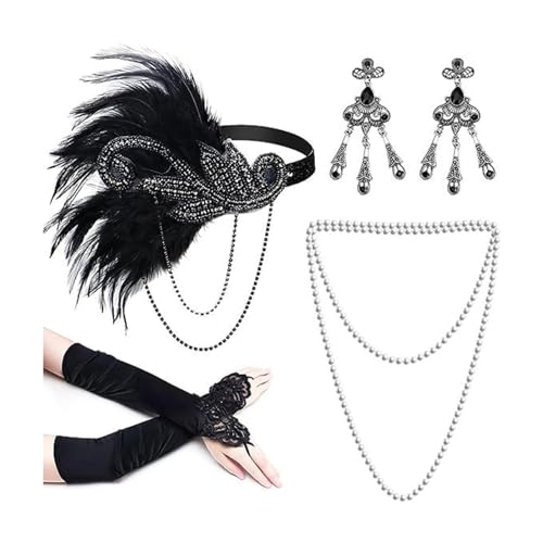 LLHCF Flapper-Zubehör für Damen, Party-Kostüm, Stirnband, Halskette, Ohrringe, Zigaretten, Halter für Cocktail-Partys von LLHCF