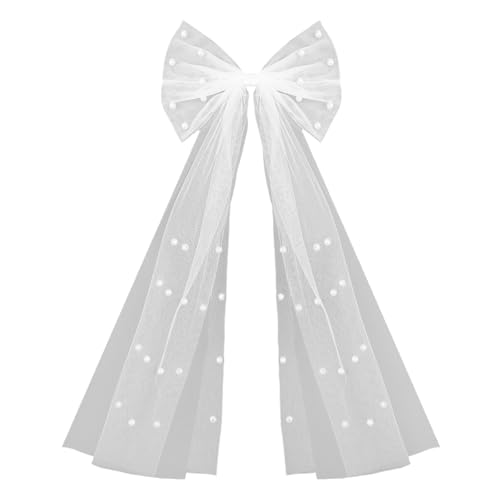LLHCF Funkelnder Schleier, Schleife, Kopfschmuck, Schleier, Perlen, Nieten, für Festzug, Abschlussball, Haarschmuck mit eleganten Perlen, eleganter Haarschmuck von LLHCF