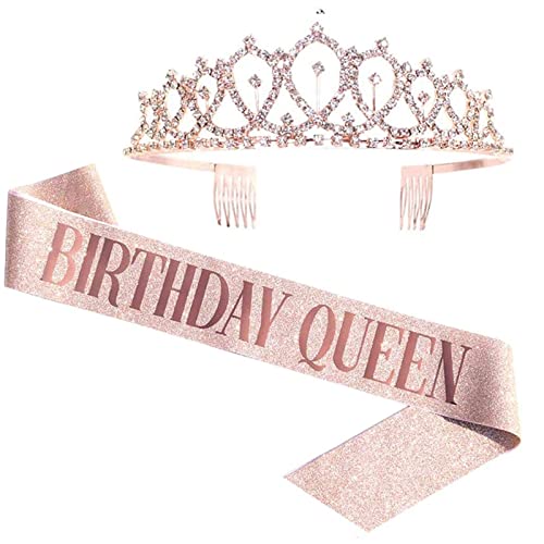LLHCF Geburtstagsschärpe und Strass-Krone mit Kamm für Mädchen und Frauen, Geburtstagsschärpe und Strass-Krone mit Kamm, Dekoration, Partygeschenk LLHCF Geburtstagsschärpe und Strass-Krone mit Kamm für Mädchen und Frauen, Geburtstagsschärpe und Strass-Krone mit Kamm, Dekoration, Partygeschenk von LLHCF