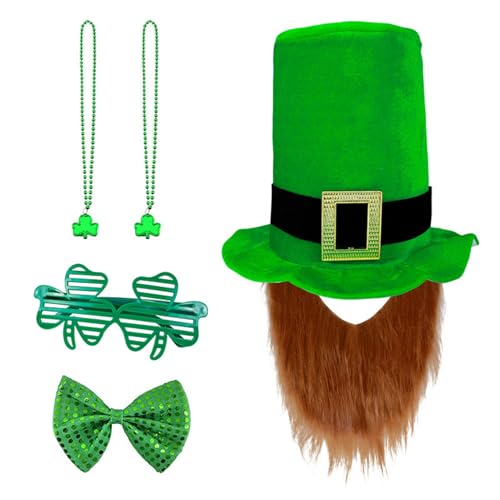 LLHCF Grünes Kostümzubehör für StPatrick Day, flache Hut-Halskette, Fliege, irischer Nationalfeiertag, Festival, Requisiten LLHCF Grünes Kostümzubehör für StPatrick Day, flache Hut-Halskette, Fliege, irischer Nationalfeiertag, Festival, Requisiten von LLHCF