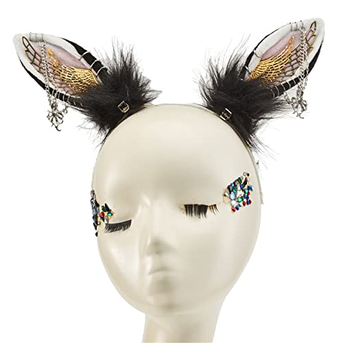 LLHCF Pelzige Wolfsohr-Kopfbedeckung Füchse Ohren Haarspange Gothics Metall Flügel Plüsch Haarschmuck Tier Cosplays Zubehör von LLHCF