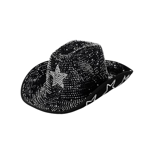LLHCF Shimmering Rhinestones Studded Hat For Adult Teens Carnivals Party Hat With Star Pattern For Formal Event Stage Show von LLHCF