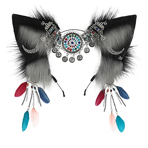 LLHCF Vintage Stirnband Anime Ohr Plüsch Stirnband Party Kostüm Kopfschmuck Weiblich Mädchen Cosplay Kopfbedeckung Zubehör von LLHCF