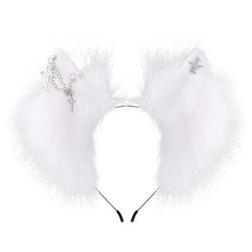 LLINthy Cosplay Kätzchen Ohr Ohr Ohr Stirnbänder Mit Ohrring Carnivals Party Handgefertigtes Pelziges Party Kostüm Teufel Biest von LLINthy