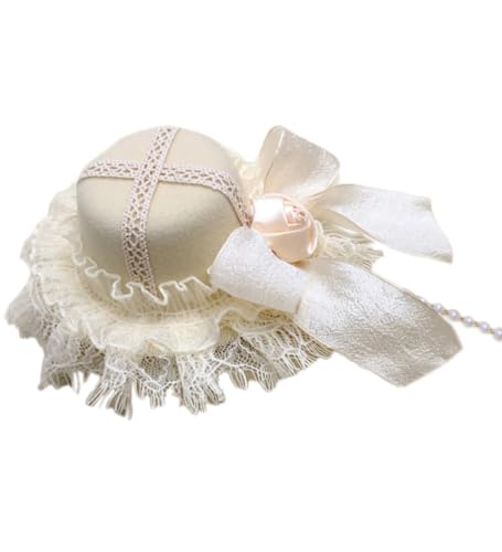 LLINthy Elegante Spitzenhut Haare Clip Cosplay Ribbon Handgefertigtes Haarzubehör Für Frauen Perlen Faszinator Cocktail LLINthy Elegante Spitzenhut Haare Clip Cosplay Ribbon Handgefertigtes Haarzubehör Für Frauen Perlen Faszinator Cocktail von LLINthy