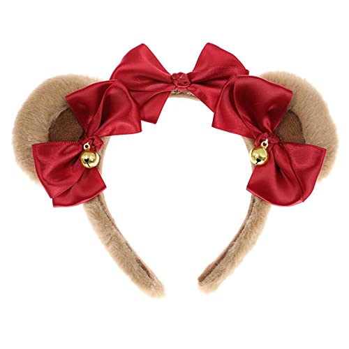 LLINthy Frauen Mädchen Süßes Cartoon Bären Ohrform Stirnband Mit Glocken Make Up Waschgesicht Haare Hoop Kinder Weihnachtsfeier Kopfstückhaarer Für Frauen Cartoontiere Ohrform Dekorativ Glocke von LLINthy