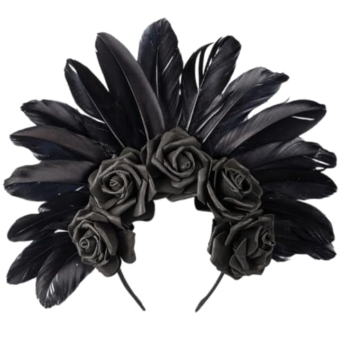 LLINthy Halloween Dark Federed Flower Stirnband Komfortable Leichte Kopfbedeckungen Kostüme Kopfspeise Party Accessoire Für Cosplay von LLINthy
