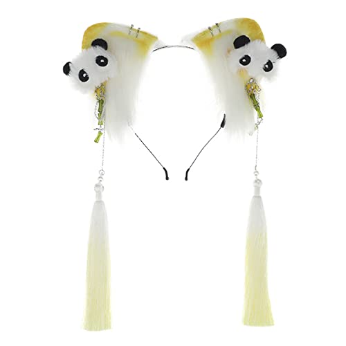 LLINthy Panda Stirnbänder Für Mädchen Kopfbedeckung Stirnband Cosplay Ohrstirnband Quasten Stirnband von LLINthy